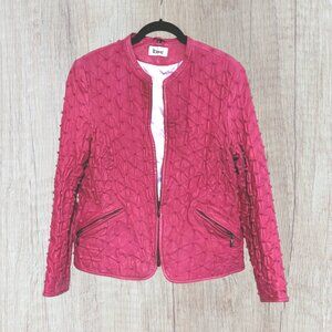 Koç Lamb Leather Raspberry Pink Tufted Jacket Sculpted Quilt Moto Zip Up Bomber